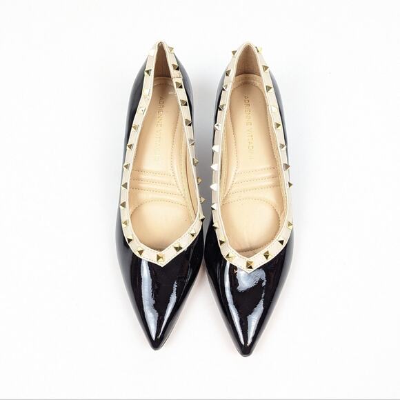 Adrienne Vittadini Seema Black Patent Leather Gold Stud Kitten Heels Size 6.5 - Picture 4 of 10
